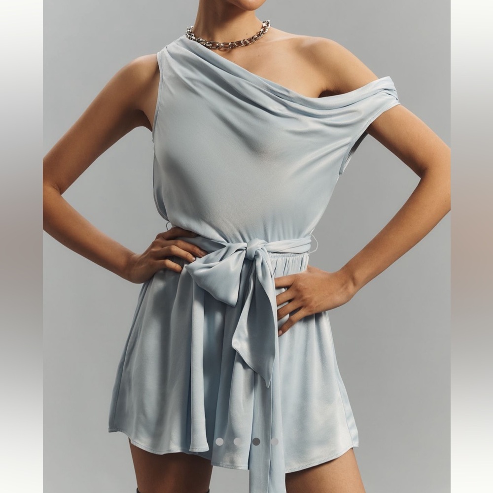 Maeve Off the Shoulder Draped Belted Satin Romper